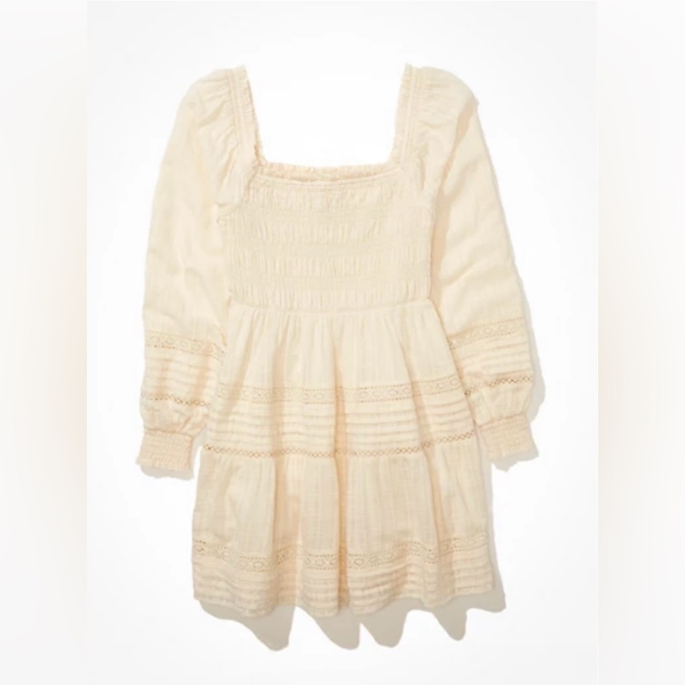 AE Long-Sleeve Smocked Mini Dress